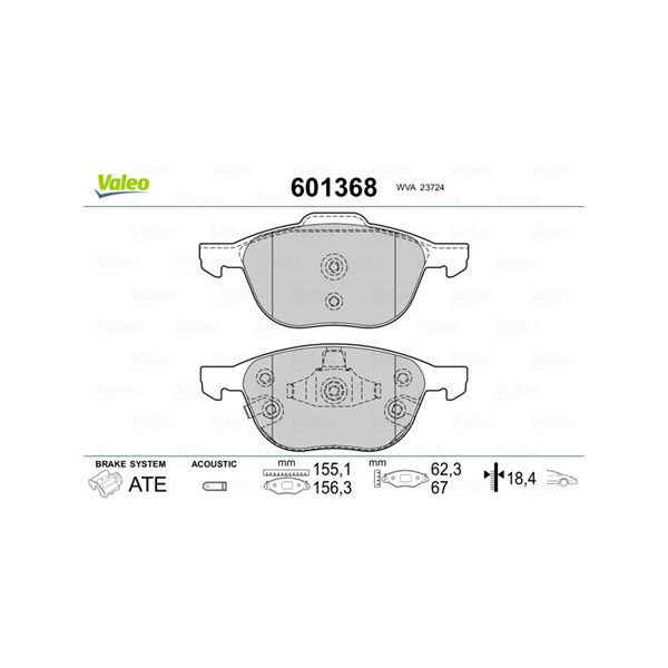Bromsbeläggsats, Framaxel Valeo 601368 VALEO