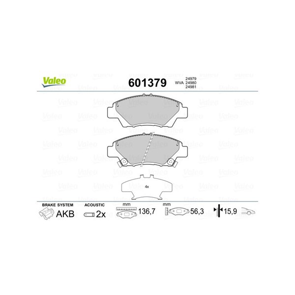 Bromsbeläggsats, Framaxel Valeo 601379 VALEO