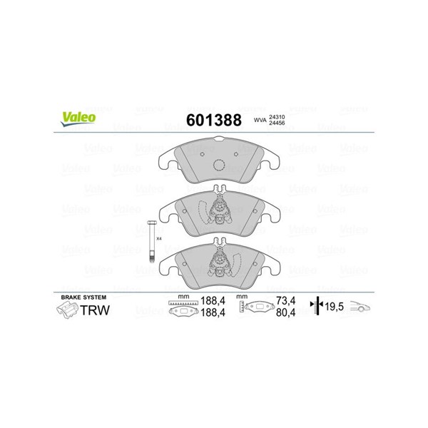 Bromsbeläggsats, Framaxel Valeo 601388 VALEO