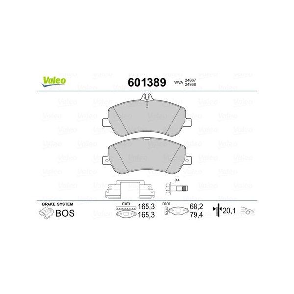 Bromsbeläggsats, Framaxel Valeo 601389 VALEO