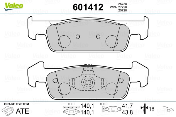 Bromsbeläggsats, Framaxel Valeo 601412 VALEO