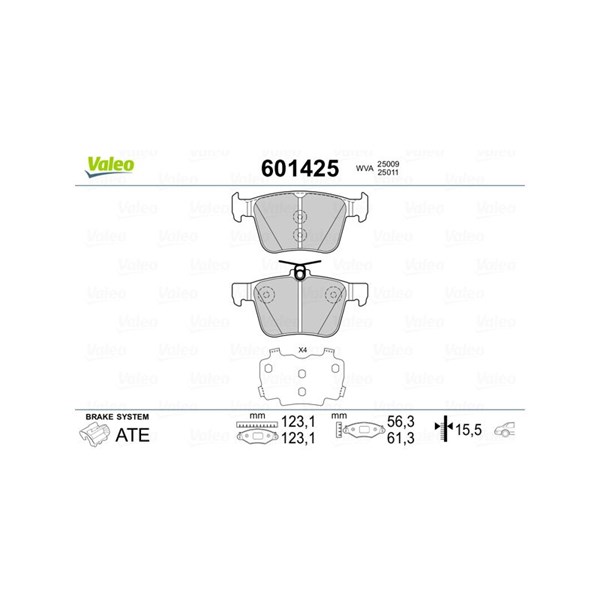 Bromsbeläggsats, Bakaxel Valeo 601425 VALEO
