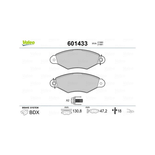 Bromsbeläggsats, Framaxel Valeo 601433 VALEO