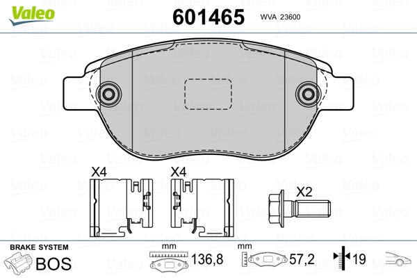 Bromsbeläggsats, Framaxel Valeo 601465 VALEO