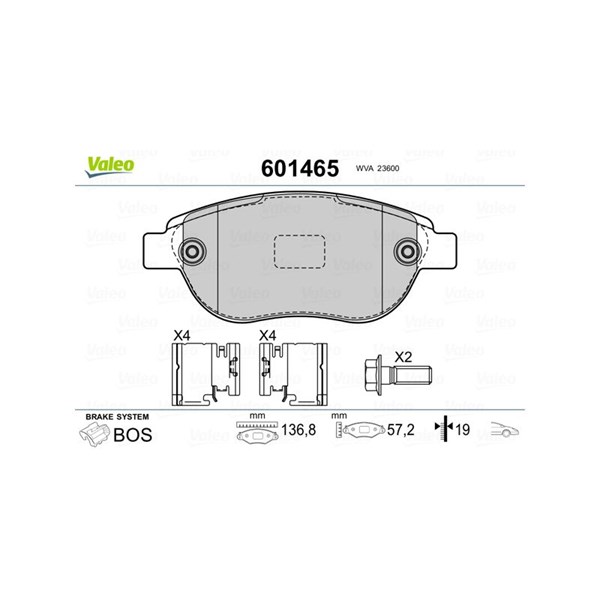 Bromsbeläggsats, Framaxel Valeo 601465 VALEO