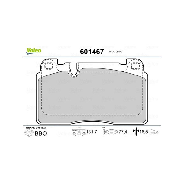Bromsbeläggsats, Framaxel Valeo 601467 VALEO