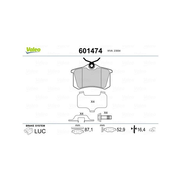 Bromsbeläggsats, Bakaxel Valeo 601474 VALEO Bromsbeläggsats, Bakaxel Valeo 601474 VALEO