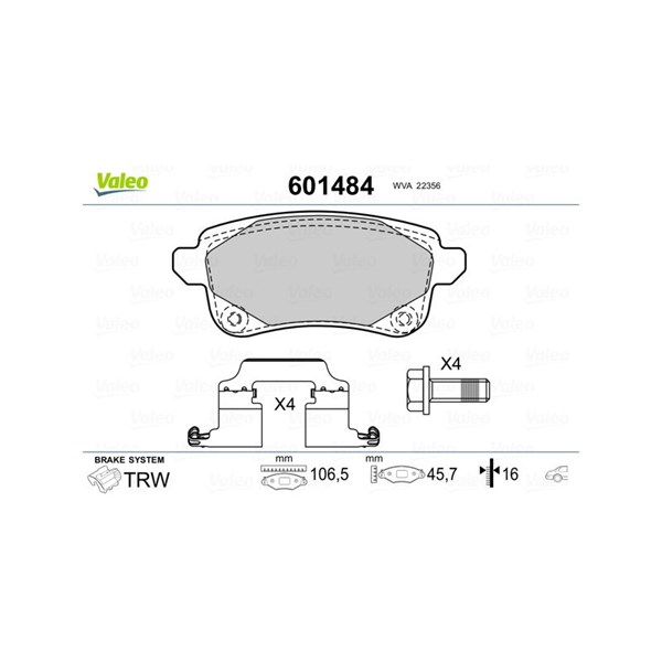Bromsbeläggsats, Bakaxel Valeo 601484 VALEO