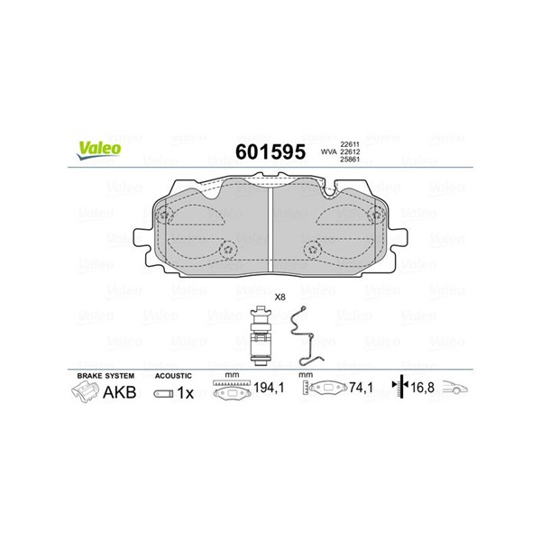 Bromsbeläggsats, Framaxel Valeo 601595 VALEO
