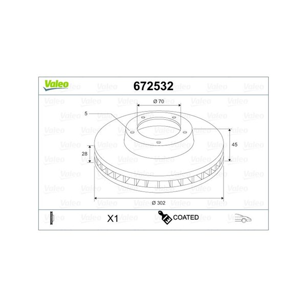 Bromsskiva Ventilerad, Framaxel Valeo Coated 672532 VALEO