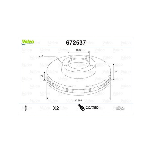 Bromsskiva Ventilerad, Framaxel Valeo Coated 672537 VALEO