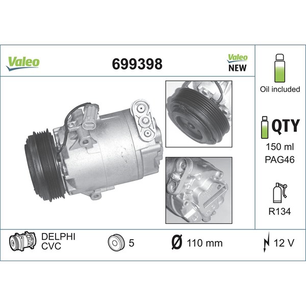 Kompressor, klimatanläggning 12V Valeo 699398 VALEO