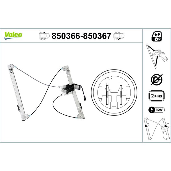 Fönsterhiss 12V, Fram, Vänster Valeo 850366 VALEO