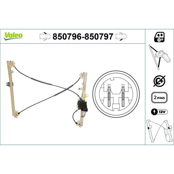 Fönsterhiss, Fram, Vänster Valeo 850796 VALEO
