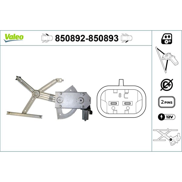 Fönsterhiss, Fram, Vänster Valeo 850892 VALEO