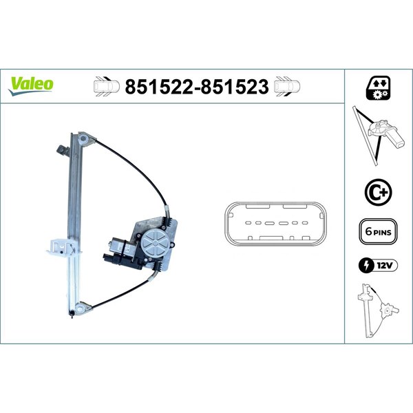 Fönsterhiss 12V, Fram, Vänster Valeo 851522 VALEO