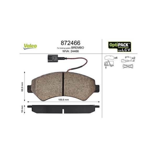Bromsbeläggsats, Framaxel Valeo Optipack for lcv 872466 VALEO