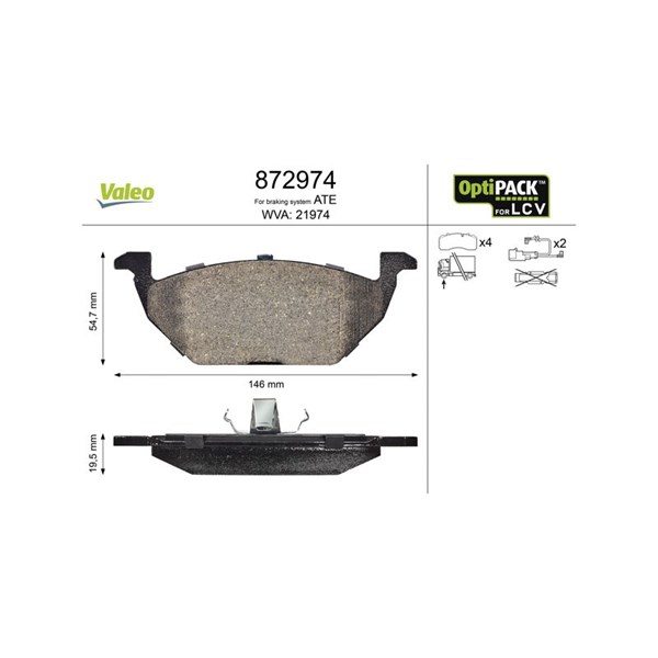 Bromsbeläggsats, Framaxel Valeo Optipack for lcv 872974 VALEO