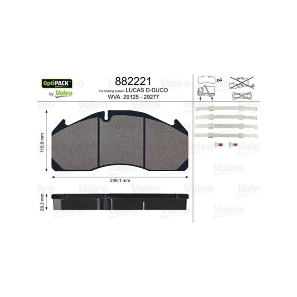 Bromsbeläggsats, Framaxel, Bakaxel, Axelposition 1 Valeo 882221 VALEO