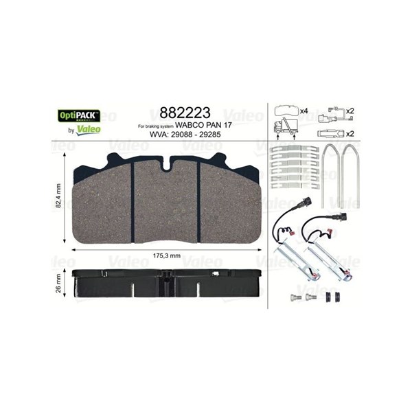 Bromsbeläggsats, Bakaxel, Framaxel Valeo 882223 VALEO