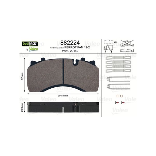 Bromsbeläggsats, Framaxel, Bakaxel, Axelposition 1 Valeo 882224 VALEO