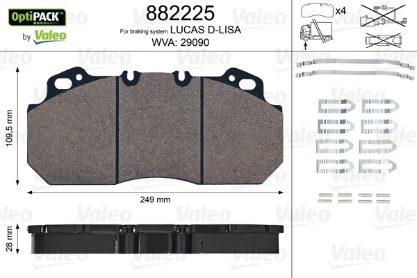 Bromsbeläggsats, Framaxel Valeo 882225 VALEO