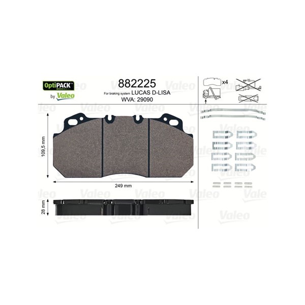 Bromsbeläggsats, Framaxel Valeo 882225 VALEO