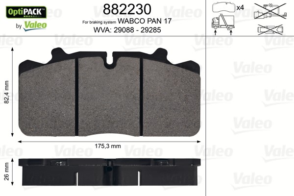 Bromsbeläggsats, Bakaxel, Framaxel Valeo 882230 VALEO