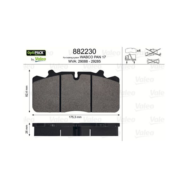 Bromsbeläggsats, Bakaxel, Framaxel Valeo 882230 VALEO