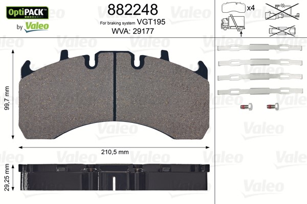 Bromsbeläggsats, Bakaxel Valeo 882248 VALEO