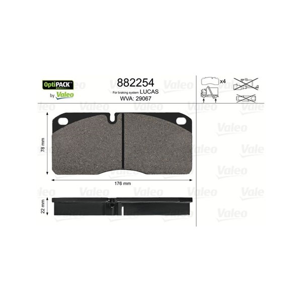 Bromsbeläggsats, Framaxel, Bakaxel Valeo 882254 VALEO Bromsbeläggsats, Framaxel, Bakaxel Valeo 882254 VALEO