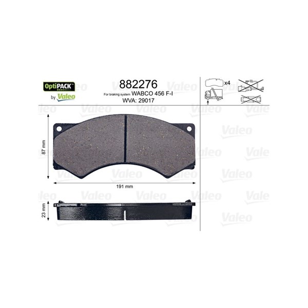 Bromsbeläggsats, Framaxel Valeo 882276 VALEO