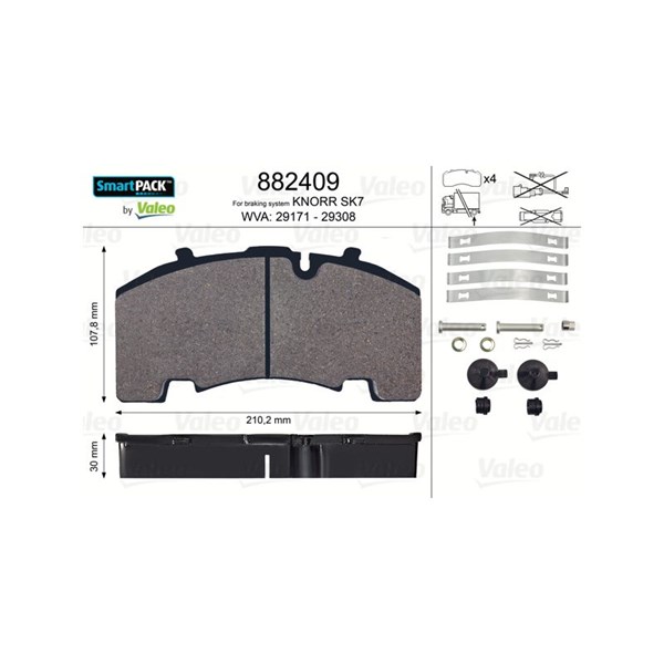 Bromsbeläggsats, Bakaxel Valeo Smartpack 882409 VALEO