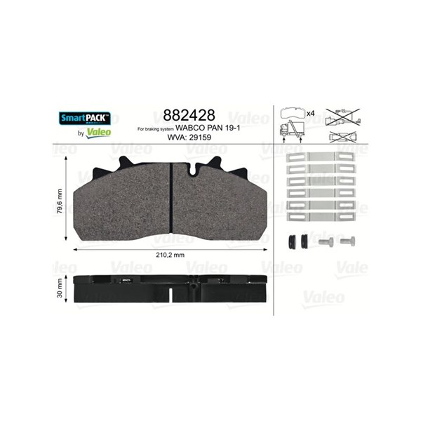 Bromsbeläggsats, Framaxel, Bakaxel Valeo Smartpack 882428 VALEO