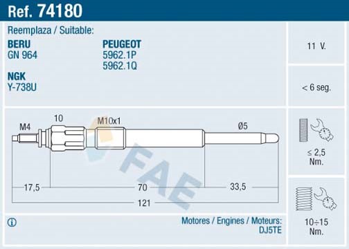 Glödstift 11V Fae 74180 FAE