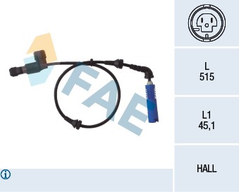 ABS-givare, Sensor, hjulvarvtal, framaxel vänster Fae 78014 FAE