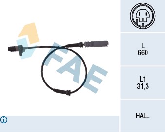 ABS-givare, Sensor, hjulvarvtal, Framaxel, Tvåsidig Fae 78044 FAE