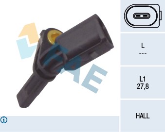 ABS-givare, Sensor, hjulvarvtal, framaxel höger, Bakaxel höger Fa FAE