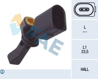 ABS-givare, Sensor, hjulvarvtal, Bakaxel vänster Fae 78066 FAE