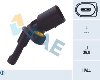 ABS-givare, Sensor, hjulvarvtal, Bakaxel höger Fae 78101 FAE
