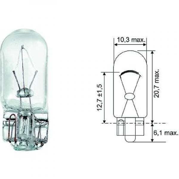 Glödlampa DIEDERICHS  W5W W2,1x9,5d, Tvåsidig Diederichs LID10078 DIEDERICHS