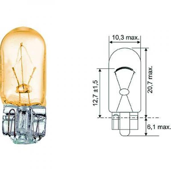 Glödlampa DIEDERICHS Amber W5W W2,1x9,5d, Tvåsidig Diederichs LID DIEDERICHS
