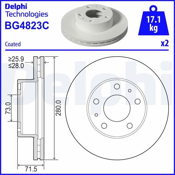 Bromsskiva Ventilerad, Framaxel Delphi BG4823C DELPHI