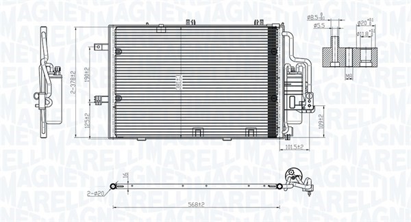 Kondensor, klimatanläggning Magneti marelli 350203770000 MAGNETI MARELLI