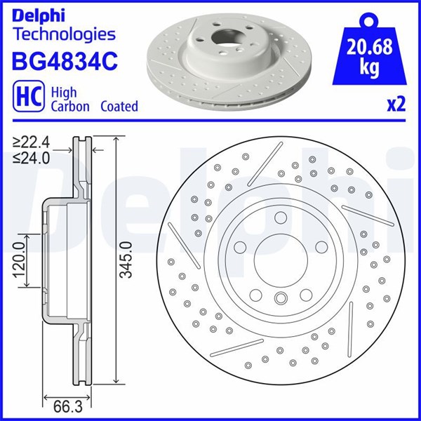 Bromsskiva Hålad, Bakaxel Delphi BG4834C DELPHI