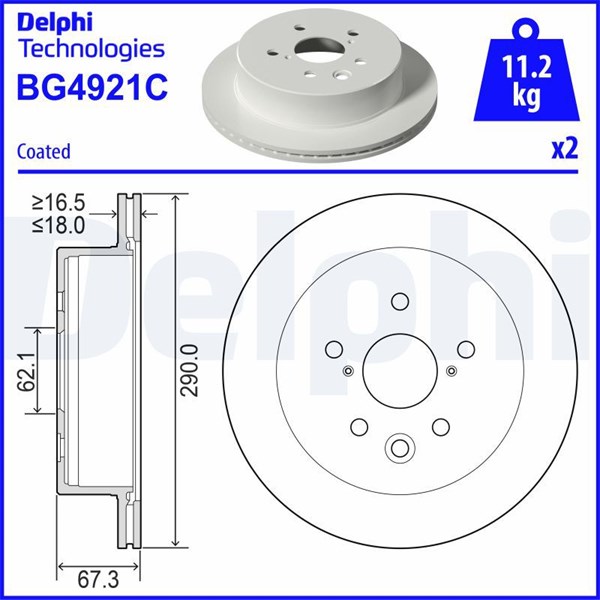 Bromsskiva Ventilerad, Bakaxel Delphi BG4921C DELPHI