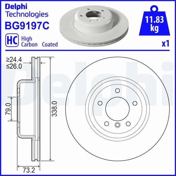 Bromsskiva Ventilerad, Framaxel Delphi BG9197C DELPHI