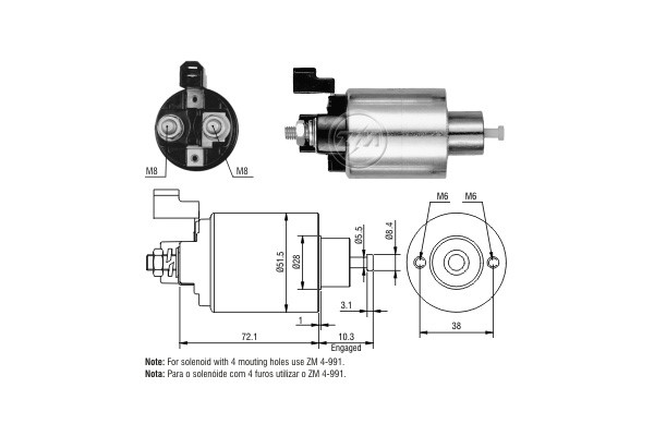 Magnetswitch, startmotor 12V