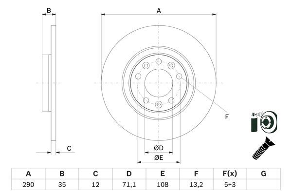 Bromsskiva Solid, Bakaxel Bosch 0 986 479 F52 BOSCH