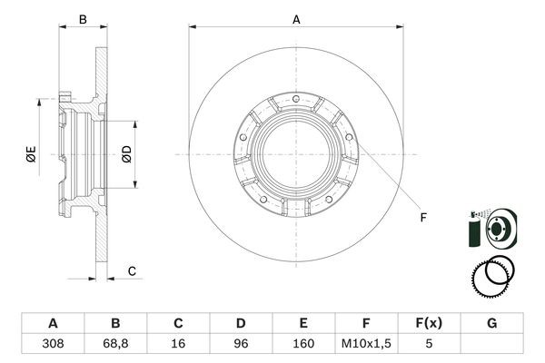 Bromsskiva Solid, Bakaxel Bosch 0 986 479 F62 BOSCH